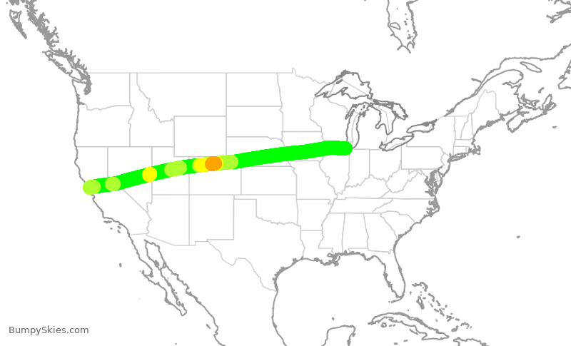 Turbulence forecast map for SWA4280, MDW to OAK