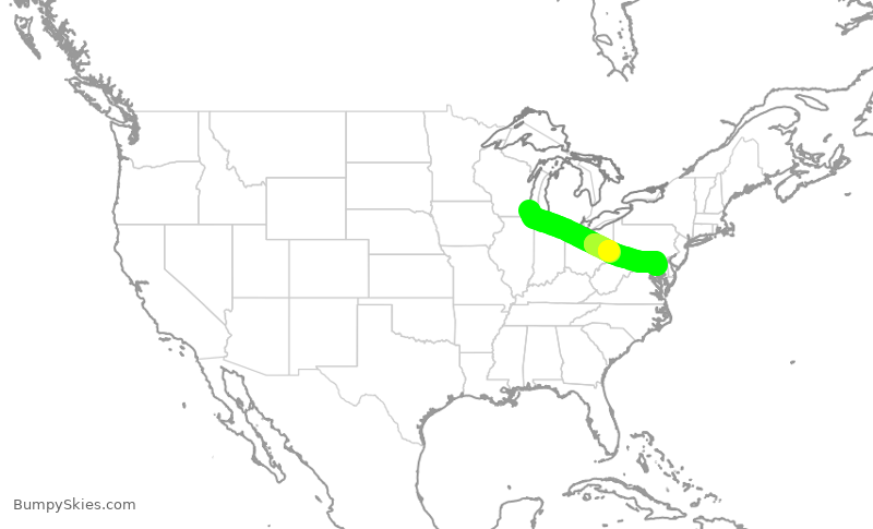 Turbulence forecast map for SWA4281, MKE to BWI
