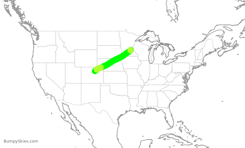 Turbulence forecast map for SWA4285, MSP to DEN