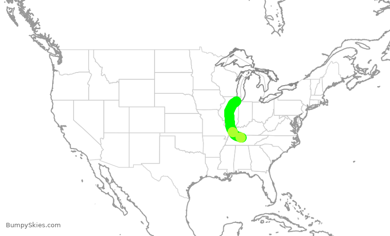Turbulence forecast map for SWA4286, BNA to MDW