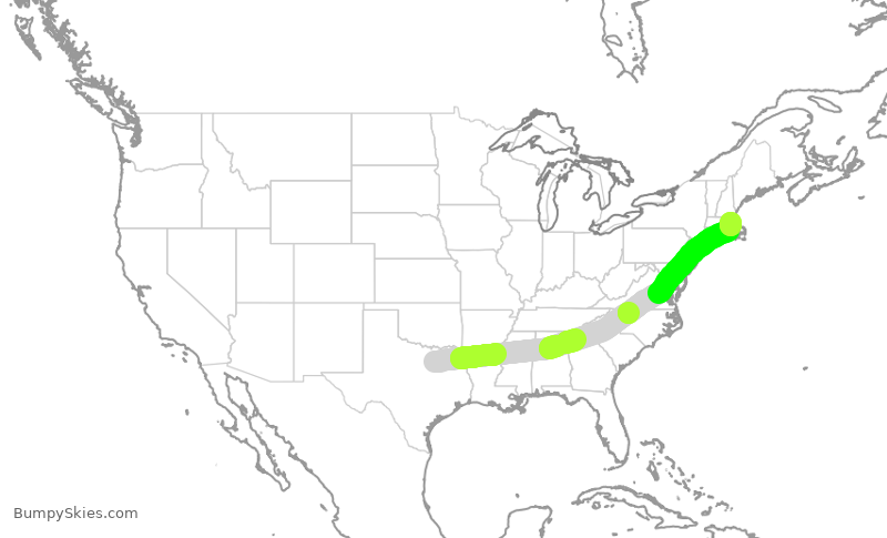 Turbulence forecast map for SWA4291, DAL to BOS