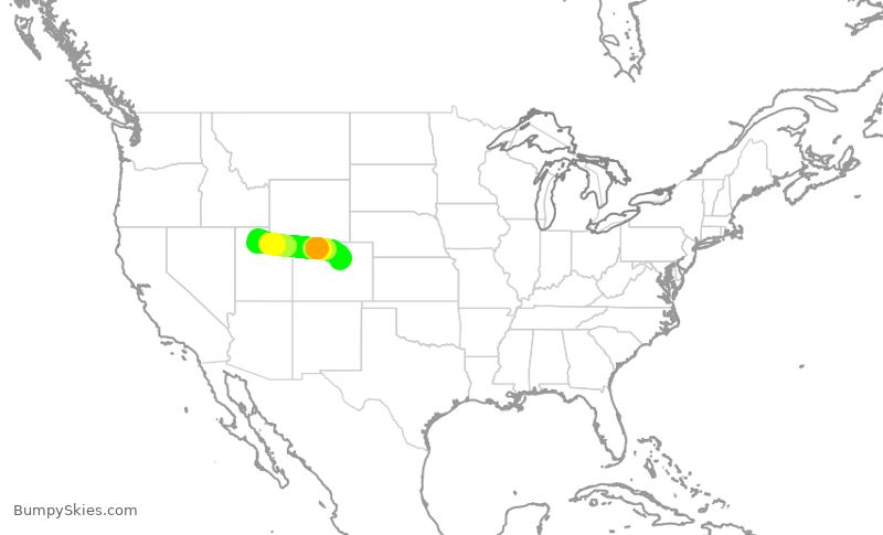 Turbulence forecast map for SWA4291, SLC to DEN