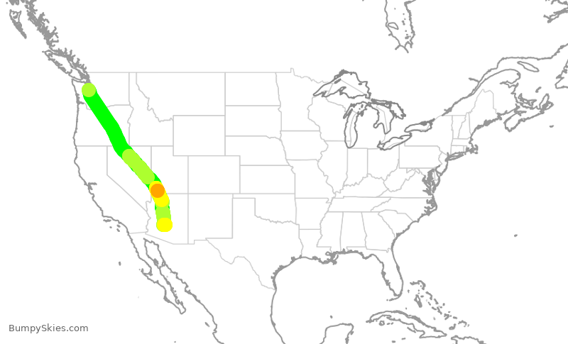 Turbulence forecast map for SWA4309, SEA to PHX