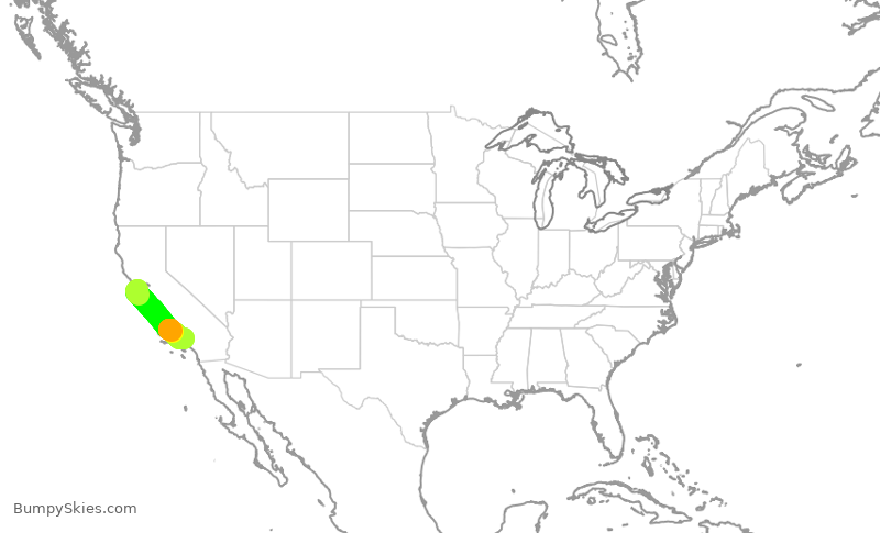 Turbulence forecast map for SWA4311, SFO to BUR