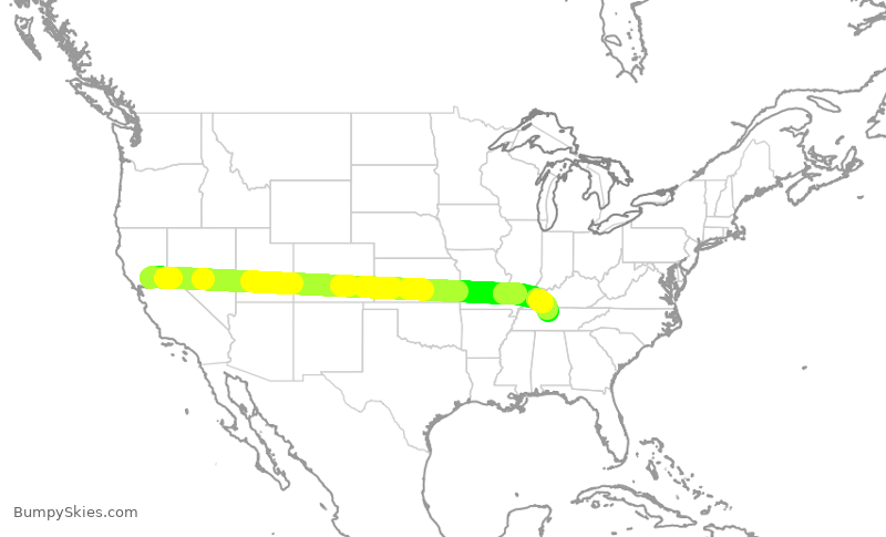 Turbulence forecast map for SWA4314, SMF to BNA