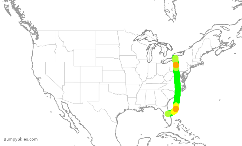 Turbulence forecast map for SWA4319, MCO to BUF