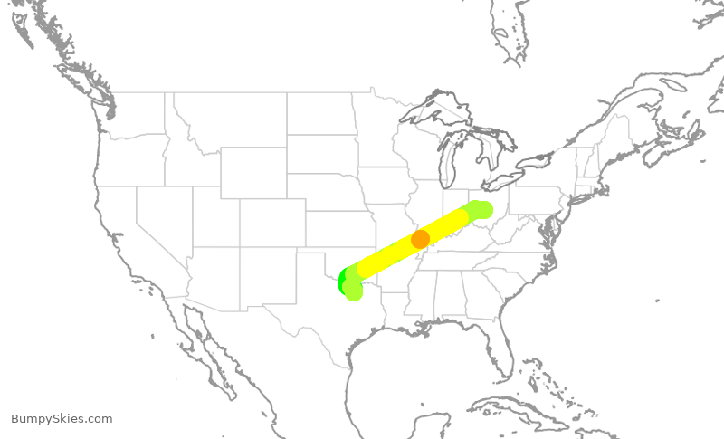 Turbulence forecast map for SWA4324, CMH to DAL