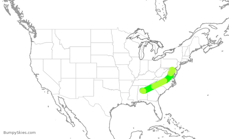Turbulence forecast map for SWA432, BHM to BWI