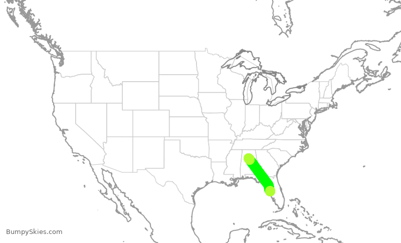 Turbulence forecast map for SWA432, TPA to BHM