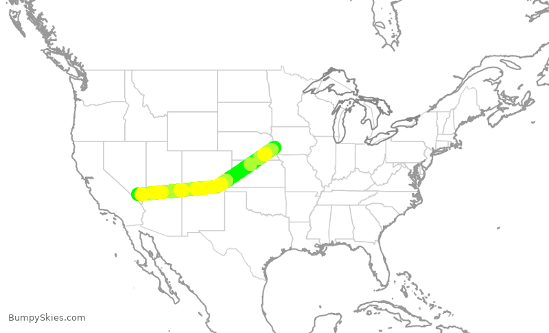 Turbulence forecast map for SWA4338, LAS to OMA