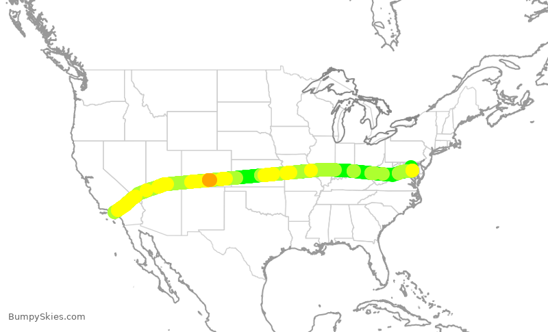 Turbulence forecast map for SWA4339, LAX to BWI