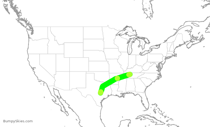 Turbulence forecast map for SWA433, BNA to AUS