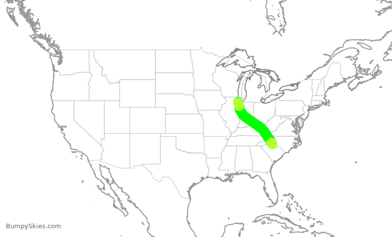 Turbulence forecast map for SWA4343, MDW to CLT