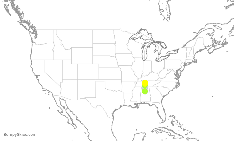 Turbulence forecast map for SWA434, BNA to BHM