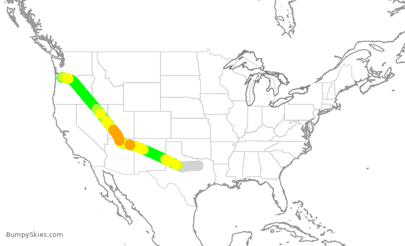 Turbulence forecast map for SWA4355, DAL to PDX