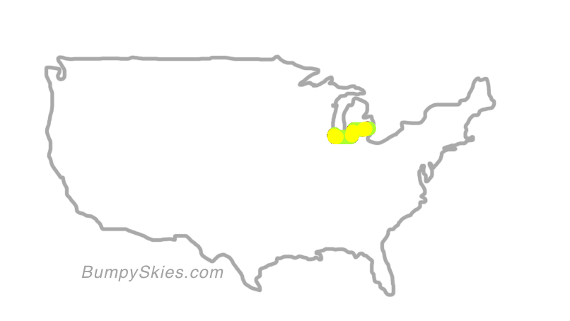Map of continental US with illustrated flight path and turbulence forecast (described in text below)
