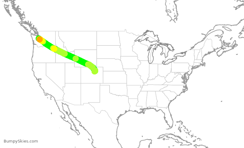 Turbulence forecast map for SWA4358, DEN to SEA