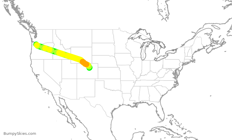Turbulence forecast map for SWA4359, PDX to DEN