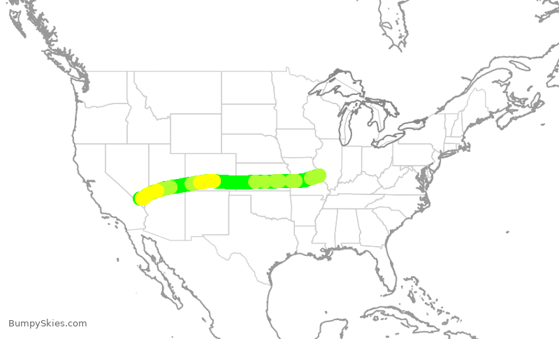 Turbulence forecast map for SWA4359, STL to LAS