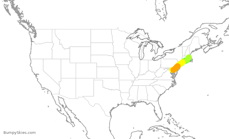 Turbulence forecast map for SWA4361, BWI to BOS