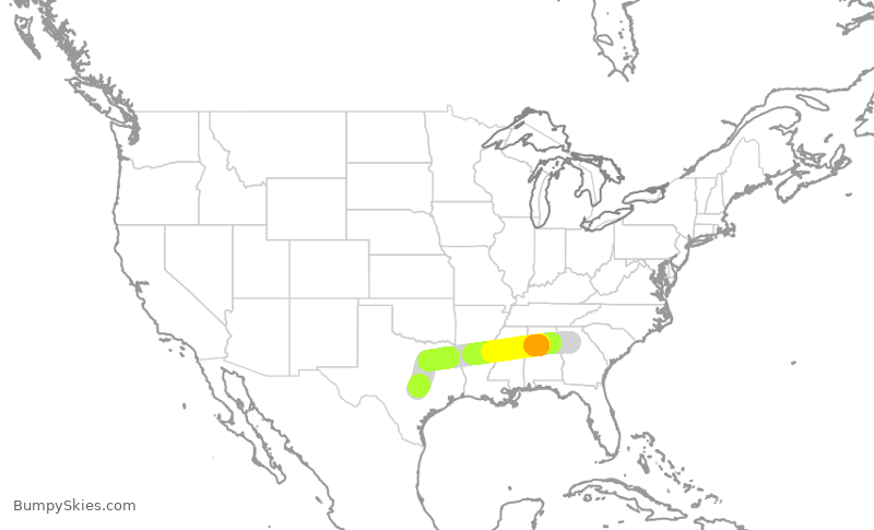Turbulence forecast map for SWA4363, ATL to AUS