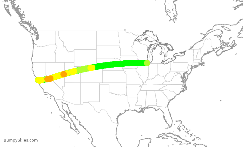 Turbulence forecast map for SWA4367, MDW to SFO