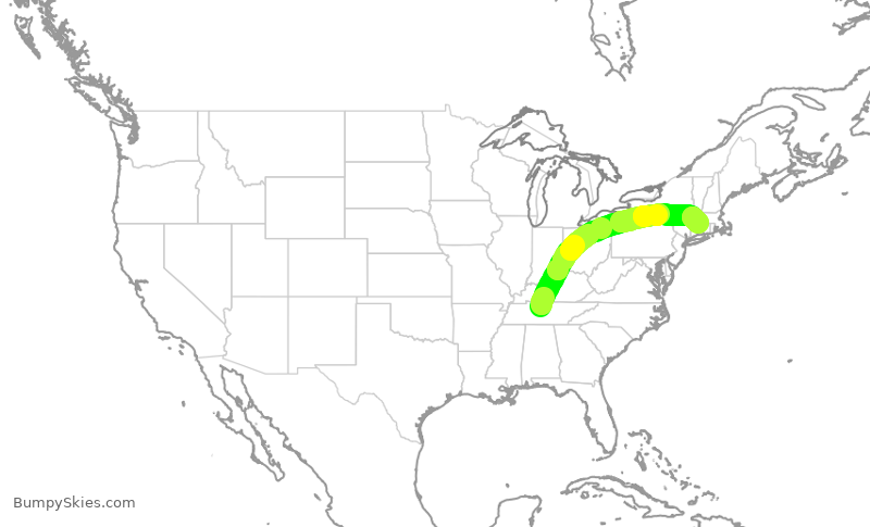 Turbulence forecast map for SWA4369, BNA to BDL