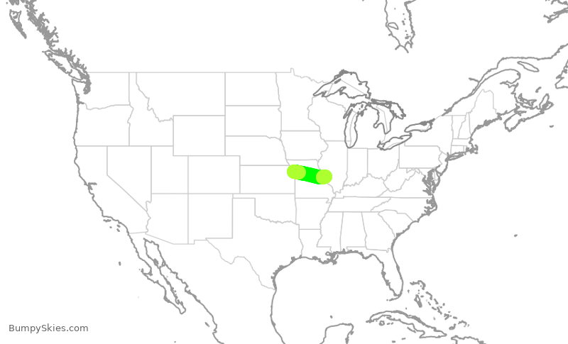 Turbulence forecast map for SWA436, MCI to STL