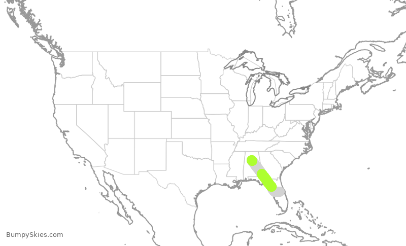 Turbulence forecast map for SWA436, MCO to BHM