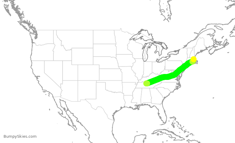 Turbulence forecast map for SWA4372, BNA to BOS