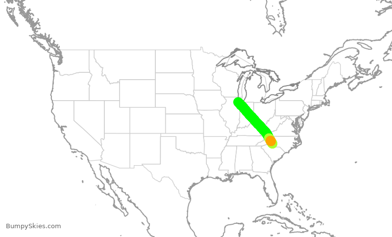 Turbulence forecast map for SWA4378, MDW to CLT