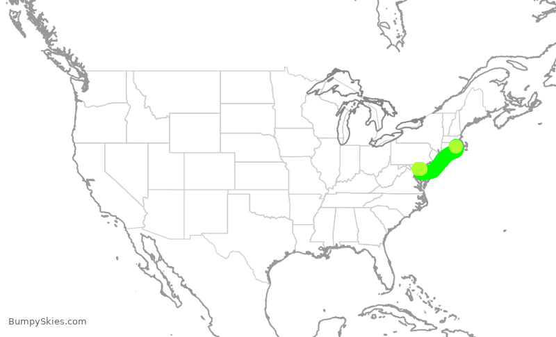 Turbulence forecast map for SWA4388, PVD to BWI