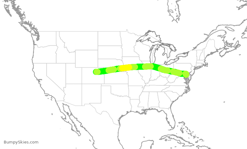 Turbulence forecast map for SWA438, DEN to BWI