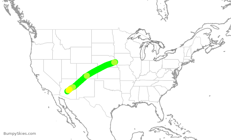 Turbulence forecast map for SWA4395, OMA to PHX