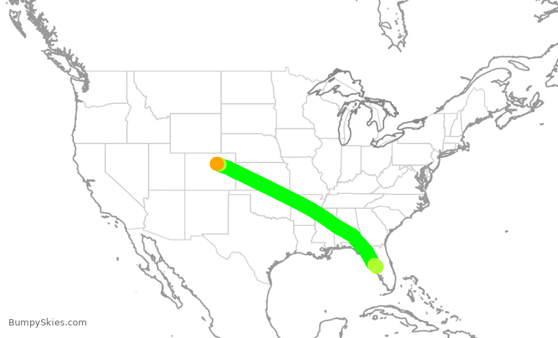 Turbulence forecast map for SWA4400, DEN to TPA