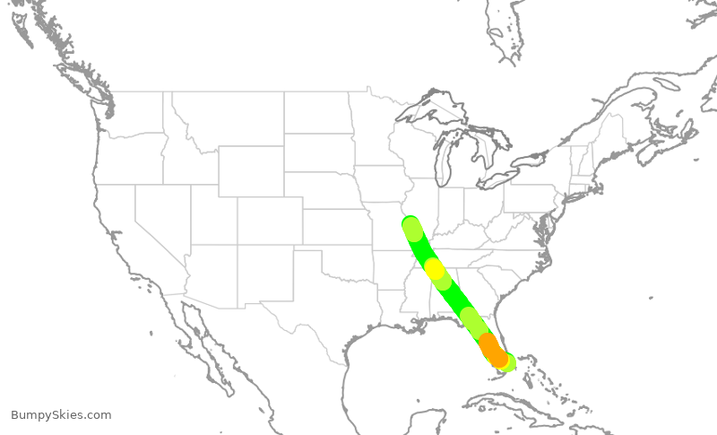 Turbulence forecast map for SWA4407, FLL to STL