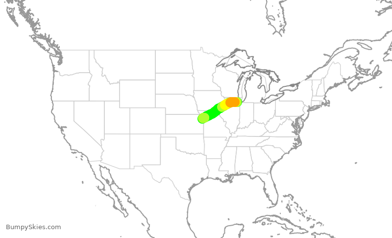 Turbulence forecast map for SWA4407, MDW to MCI