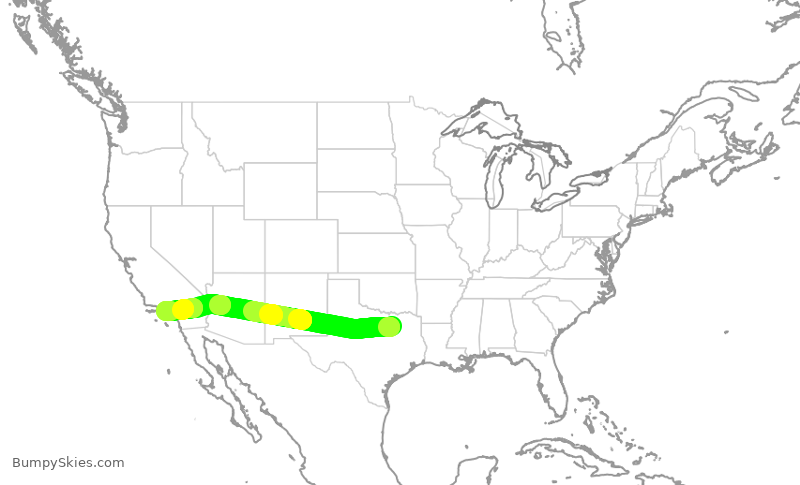 Turbulence forecast map for SWA4408, DAL to LAX