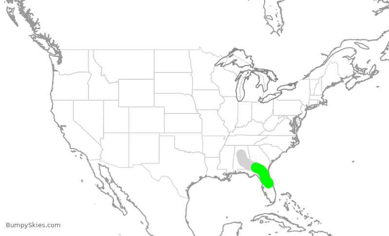 Turbulence forecast map for SWA440, BHM to MCO