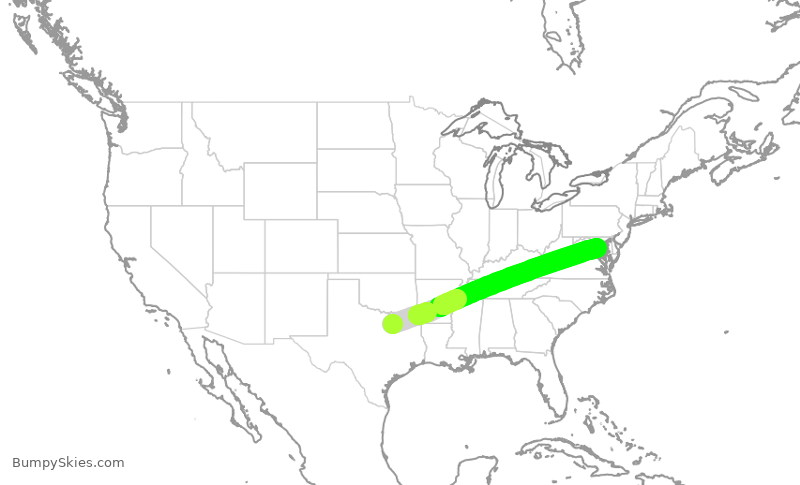 Turbulence forecast map for SWA4418, DAL to DCA