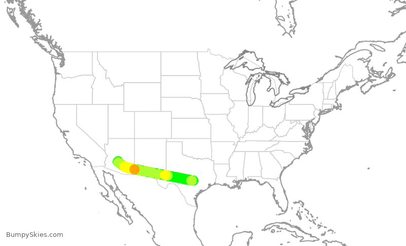 Turbulence forecast map for SWA4426, AUS to PHX