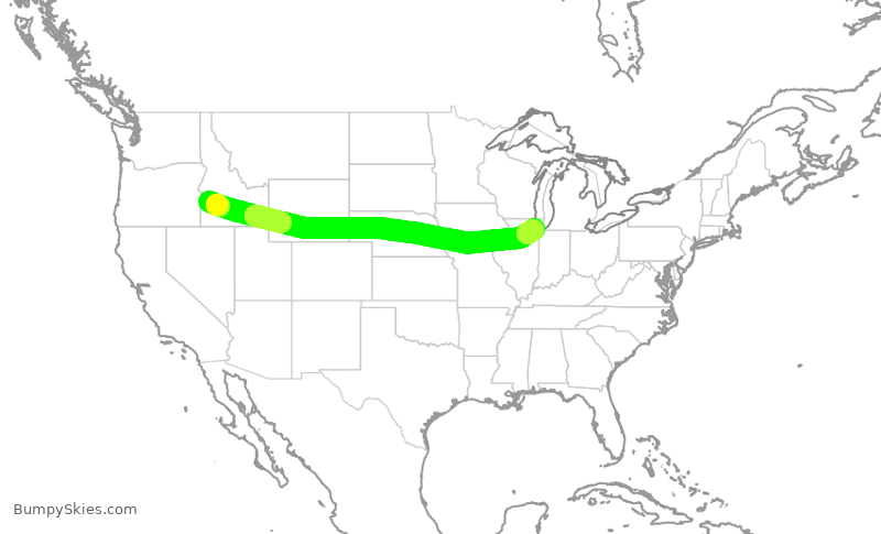 Turbulence forecast map for SWA4432, BOI to MDW