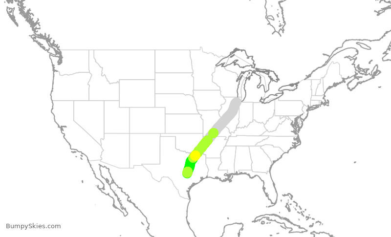 Turbulence forecast map for SWA4432, MDW to AUS