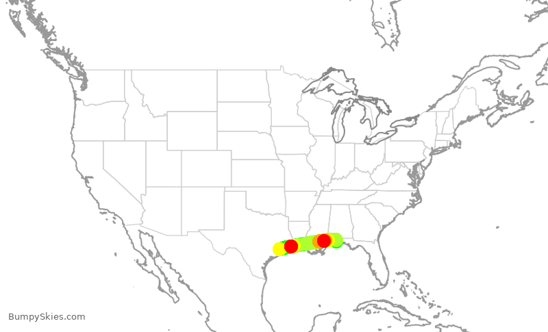 Turbulence forecast map for SWA4433, HOU to PNS