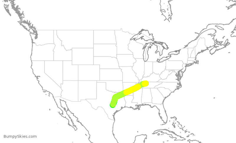 Turbulence forecast map for SWA4437, BNA to AUS