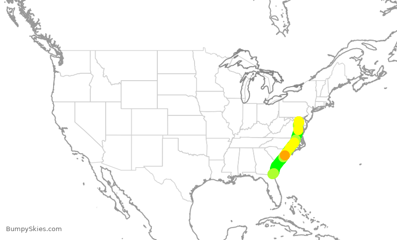 Turbulence forecast map for SWA4438, BWI to JAX