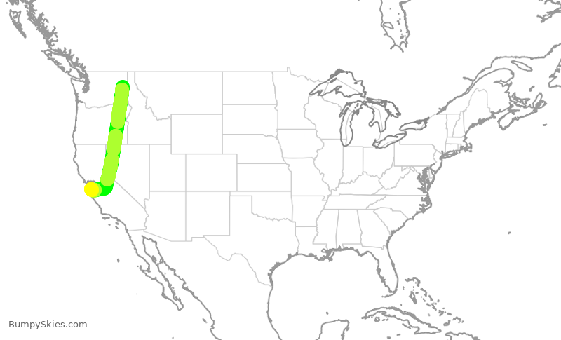 Turbulence forecast map for SWA443, GEG to SJC