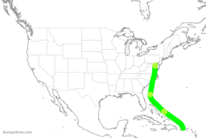 Turbulence forecast map for SWA4443, BWI to SJU