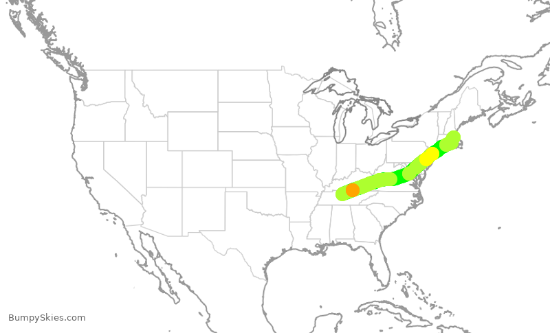 Turbulence forecast map for SWA4458, BNA to BOS