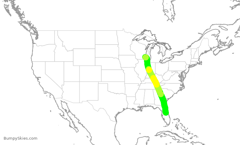 Turbulence forecast map for SWA4459, MCO to MKE